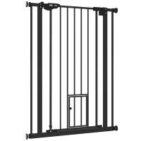 PawHut Extra Tall Pet Gate, Indoor Dog Safety Gate, with Cat Flap, Auto Close, 74-80cm Wide - Black(m-22)