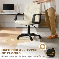 HOMCOM Executive Office Chair for Home, Mid Back PU Leather Computer Desk Chair for Adults with Arm, Wheels, Cream(m-7)