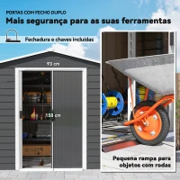 Outsunny Abrigo de Jardim 4,4 m² 240x206x198 cm Abrigo de Jardim com Porta de Correr e Fechadura Cinza Escuro(m-6)