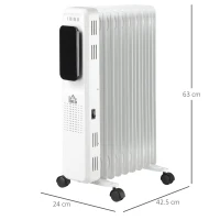 HOMCOM 2180W Oil Filled Radiator with 3 Power Settings, 9 Fin Portable Electric Heater with Adjustable Thermostat, 24H Timer, Safety Cut-off, LED Display, Remote, White(m-3)