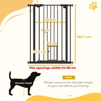 PawHut Extra Tall Pet Gate, Indoor Dog Safety Gate, with Cat Flap, Auto Close, 74-80cm Wide - Black(m-14)