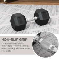 HOMCOM 15KG Single Rubber Hex Dumbbell Portable Hand Weights Dumbbell Home Gym(m-5)