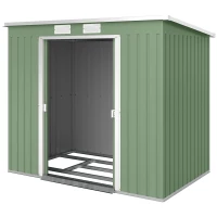 Outsunny 7 x 4ft Lean to Garden Metal Storage Shed w/ Foundation Double Door Ventilation Window Sloped Roof Outdoor Equipment Tool Storage, Green(m-11)