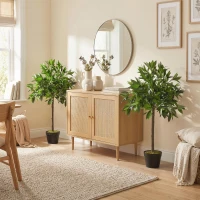 Outsunny Set of 2 90cm/3FT Artificial Bay Laurel Topiary Trees with Pot Fake Indoor Outdoor Greenery Plant Home Decor Green(m-23)