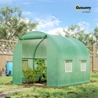 Outsunny Reinforced Walk in Polytunnel Greenhouse with Roll Up Door, Galvanised Steel Frame and Zipped Door Windows, 2.5 x 2 m(m-2)