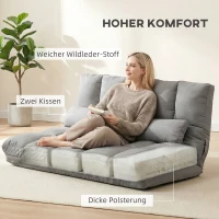 HOMCOM Bodensofa klappbar Schlafsofa mit 3-stuhfig verstellbar Rückenlehne Hellgrau(m-6)