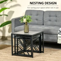 HOMCOM Set of 3 Nesting Coffee Tables, Square Side Tables with Black Metal Frame, for Living Room, Bedroom and Office, Grey(m-5)
