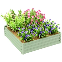 Outsunny Square Raised Garden Bed Box with Weatherized Steel Frame for Vegetables, Flowers, & Herbs, 120 x 120 x 30cm, Light Green(m-10)