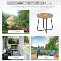 Outsunny Round Outdoor Side Table Adjustable Leg Pads Garden Table 49 x 49 x 48 cm Natural Wood & Black(m-6)