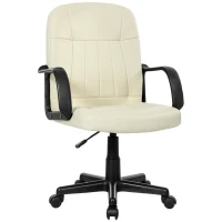 HOMCOM Executive Office Chair for Home, Mid Back PU Leather Computer Desk Chair for Adults with Arm, Wheels, Cream(m-1)