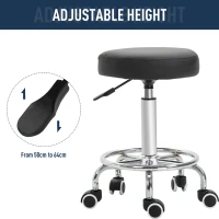Vinsetto Swivel Round PU Leather Salon Stool Adjustable Rolling Stool with Footrest Steel Frame for Barber Hairdresser Spa Seat Black(m-4)