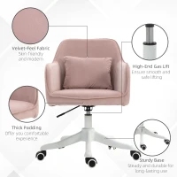 Vinsetto Velvet Office Chair, Desk Seat, Makeup Vanity with Massage Lumbar Pillow and Rolling Wheels for Bedroom and Home, Pink(m-7)