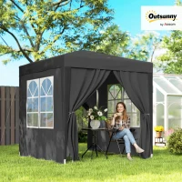 Outsunny 2 x 2 m Garden Pop Up Gazebo, Wedding Party Tent Marquee, Water Resistant Awning Canopy with Sidewalls, Windows, Carry Bag, Black(m-2)