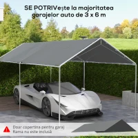 Outsunny Acoperiș de Carport 10 x 20ft, Prelată Rezistentă la UV cu Corzi Elastice, Gri Închis(m-4)