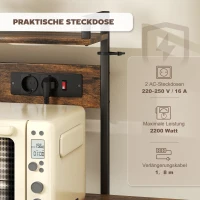 HOMCOM Küchenregal, Standregal mit 2 Steckdosen, 5 S-Haken, 5 Ablagen, Korb, X-Streben Stahl 90 x 42 x 130 cm(m-4)