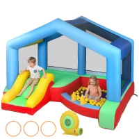 AIYAPLAY Aufblasbares Schloss für Kinder mit Gebläse Rutsche Trampolin Bällebad Ringwurfspiel Sonnendach(m-6)