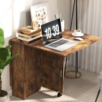 HOMCOM Mesa de Jantar Dobrável com Abatente para 6 Pessoas com 2 Prateleiras Abertas e Rodas com Travão, Castanho(m-4)