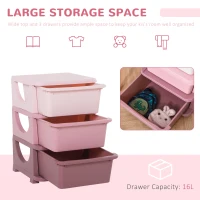 HOMCOM Kids Storage Units with 3 Drawers 3 Tier Chest Vertical Dresser Tower Toy Organizer for Nursery Playroom Kindergarten Pink(m-6)