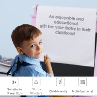 HOMCOM Kids Easel 3 in 1 Wooden Art Easel with Paper Roll Double-Sided Chalkboard & Whiteboard with Storage Baskets for Toddler Girls, Pink(m-7)