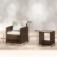 Outsunny Conjunto Bistrô Exterior 3 Peças em Rattan com Mesa a 2 Níveis, Almofadas para Varanda e Terraço, Castanho e Creme(m-3)