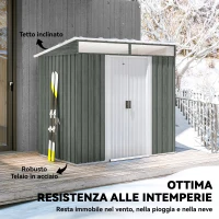 Outsunny Casetta da Giardino con Porte Scorrevoli e Pavimentazione in Acciaio, 195x122x181.5 cm, Grigio Chiaro(m-6)