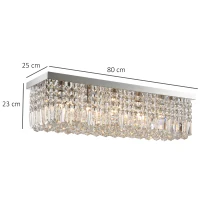 HOMCOM Modern Crystal Ceiling Light Square Crystal Chandelier, E14 Base, 80 x 25 x 23cm, for Living Room, Dining Room, Hall, Silver(m-3)