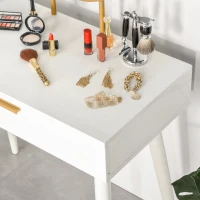 HOMCOM Modern Dressing Table with Round Mirror, Makeup Vanity Table with 2 Drawers for Bedroom, Living Room, White(m-9)