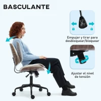 HOMCOM Silla de Escritorio sin Brazos Giratoria con Respaldo Curvado Asiento Forma U Altura Ajustable Basculante Blanco(m-5)