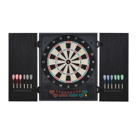 HOMCOM Electronic Dartboard Set, 27 Games Modes and 202 Variations, LED & 12 Soft Tip Darts and Cabinet to Storage, Ready-to-Play Multi-Game Option Darts Machine(m-10)