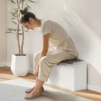 HOMCOM Mueble Zapatero con Banco con Estantes Ajustables y Cojín Acolchado para 8 Pares de Zapatos 80x26x48 cm Blanco(m-8)