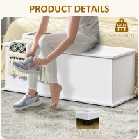 HOMCOM Wooden Storage Box, Toy Chest, Bedding Blanket Trunk with Safety Hinge and Lid, White(m-6)