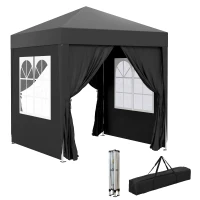 Outsunny 2 x 2 m Garden Pop Up Gazebo, Wedding Party Tent Marquee, Water Resistant Awning Canopy with Sidewalls, Windows, Carry Bag, Black(m-1)