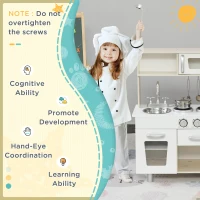 HOMCOM Kids Wooden Pretend Play Toy Kitchen Cooking Set Role Play Phone for Boys Girls White(m-5)