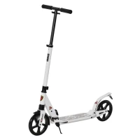 HOMCOM Folding Kick Scooter, Adjustable Ride On Scooter with 200mm Big Wheels and Double Shock Absorption, Urban Scooter for 14+ Teens Adult- White(m-1)