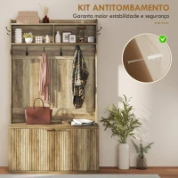 HOMCOM Móvel Cabide de Entrada com Sapateira Prateleiras Abertas e 6 Ganchos Estilo Moderno 100x38x172 cm Carvalho(m-6)