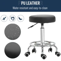 Vinsetto Swivel Round PU Leather Salon Stool Adjustable Rolling Stool with Footrest Steel Frame for Barber Hairdresser Spa Seat Black(m-5)