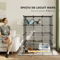 PawHut Cușcă Modulară pentru Pisici cu 4 Niveluri, cu Platforme, Rampe și 5 Uși, din Oțel și PP, 105x105x140 cm, Negru(m-4)