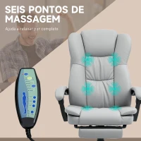 Vinsetto Cadeira de Escritório com Altura Ajustável 6 Pontos de Massagem e Apoio para os Pés Retrátil 68,5x68,5x113-121 cm Cinza(m-4)