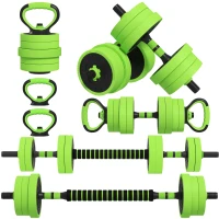 SPORTNOW 20kg Four-In-One Adjustable Weight Dumbbells Set, Barbell, Kettlebell, Push Up Stand - Green(m-10)