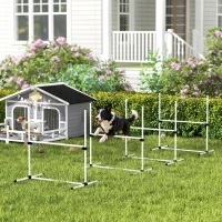 PawHut 4 Piece Dog Agility Training Equipment for Dog Agility Course with Adjustable Height Jump Bars, Included Carry Bag, & Displacing Top Bar, White(m-2)
