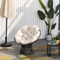 Outsunny Fauteuil rond de jardin fauteuil papasan pivotant grand confort Ø 97 x 90H cm grand coussin fourni polyester résine tressée crème(m-10)