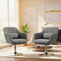 HOMCOM Swivel Linen Fabric Accent Chair for Living Room Contemporary Vanity Armchair with Adjustable Height Thick Cushion Lumbar Support Armrest for Bedroom Office Dark Grey(m-2)