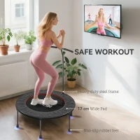 HOMCOM 40'' Fitness Trampoline with Adjustable Handle, Rebounder Trampoline Mini Jumper for Indoor Exercise Workout, Support Up to 100kg, Black(m-6)