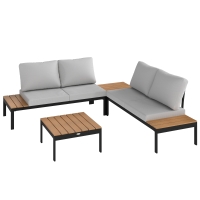 Outsunny Set da Giardino 4 Pezzi con 2 Divanetti 2 Posti e 2 Tavolini in Metallo e Legno Composito, Grigio Nero e Teak