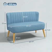 HOMCOM 2-Sitzer Sofa, weiche Polsterung, pflegeleichter Bezug, bis 220 kg, 117 x 56,5 x 77 cm, Blau(m-3)