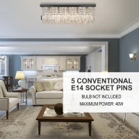 HOMCOM Modern Crystal Ceiling Light Square Crystal Chandelier, E14 Base, 80 x 25 x 23cm, for Living Room, Dining Room, Hall, Silver(m-6)