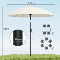 Outsunny 2 m Shanghai Garden Parasol Umbrella with 16 Fibreglass Ribs, Outdoor Parasol Sun Shade with Crank & Tilt, Cream White(m-3)