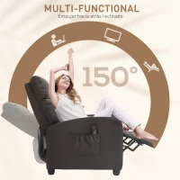 HOMCOM Recliner Armchair, Massage Faux Leather Push Back Reclining Chair with Adjustable Leg Rest, Side Pocket, for Home Living Room Theatre, Brown(m-5)
