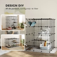PawHut Cușcă Modulară pentru Pisici cu 4 Niveluri, cu Platforme, Rampe și 5 Uși, din Oțel și PP, 105x105x140 cm, Negru(m-5)