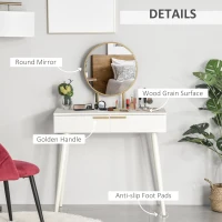 HOMCOM Modern Dressing Table with Round Mirror, Makeup Vanity Table with 2 Drawers for Bedroom, Living Room, White(m-4)